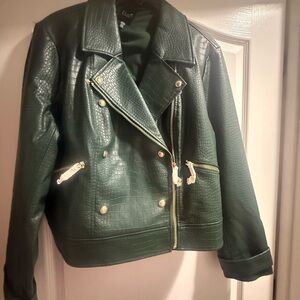 Ella Dark Green Croc-Embossed Leather Jacket